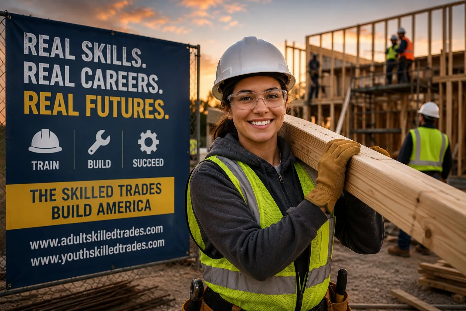 Tradeswoman on site, both site URLs