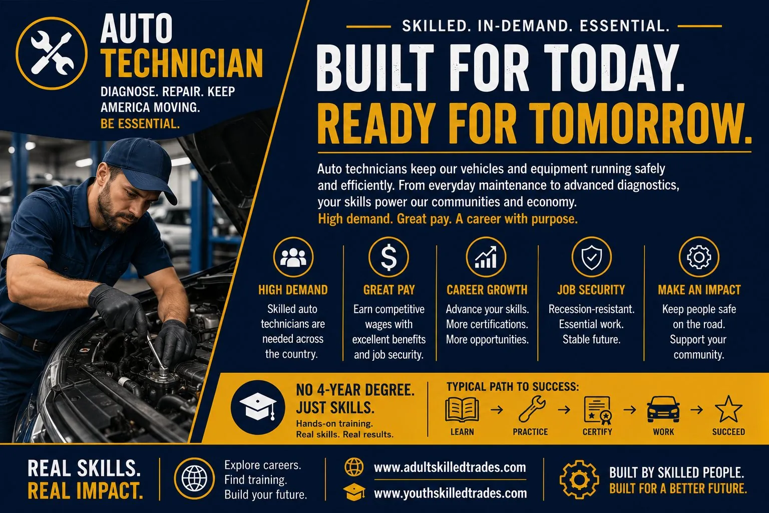 Auto Technician. Built for Today Ready for Tomorrow career poster