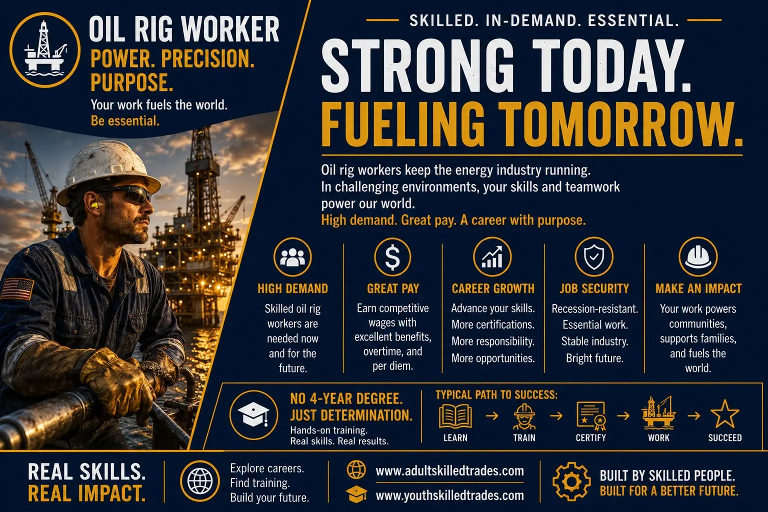 Oil Rig Worker. Strong Today Fueling Tomorrow career poster