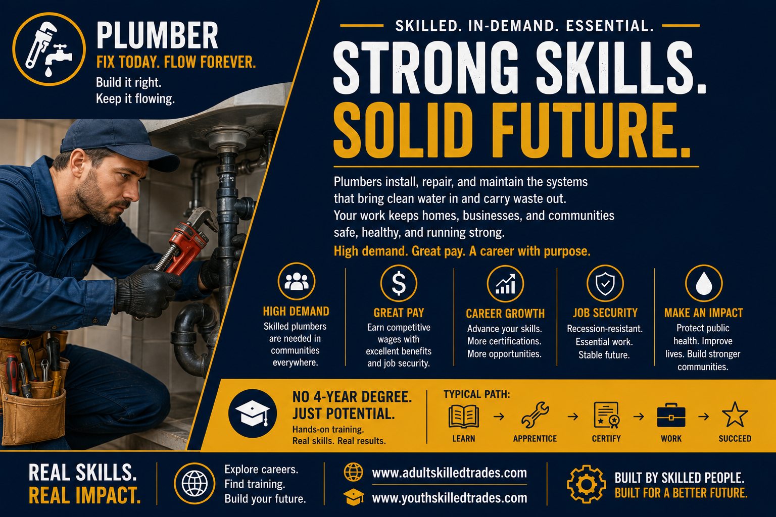 Plumber — Strong Skills Solid Future career poster