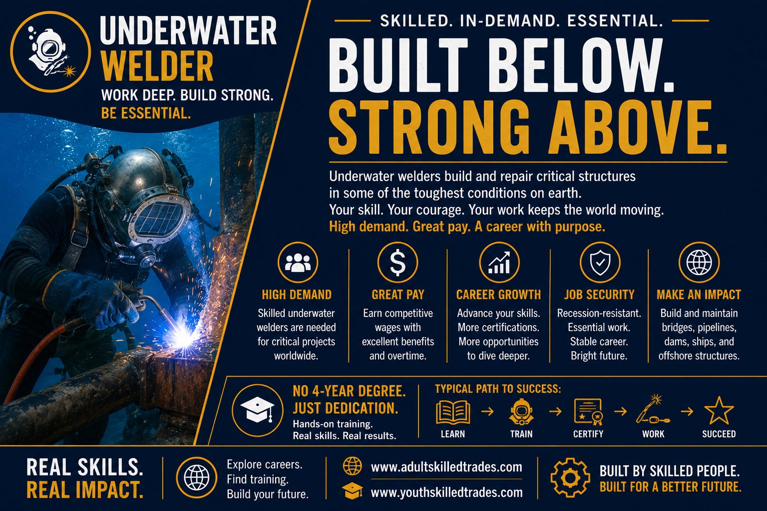 Underwater Welder — Built Below Strong Above career poster