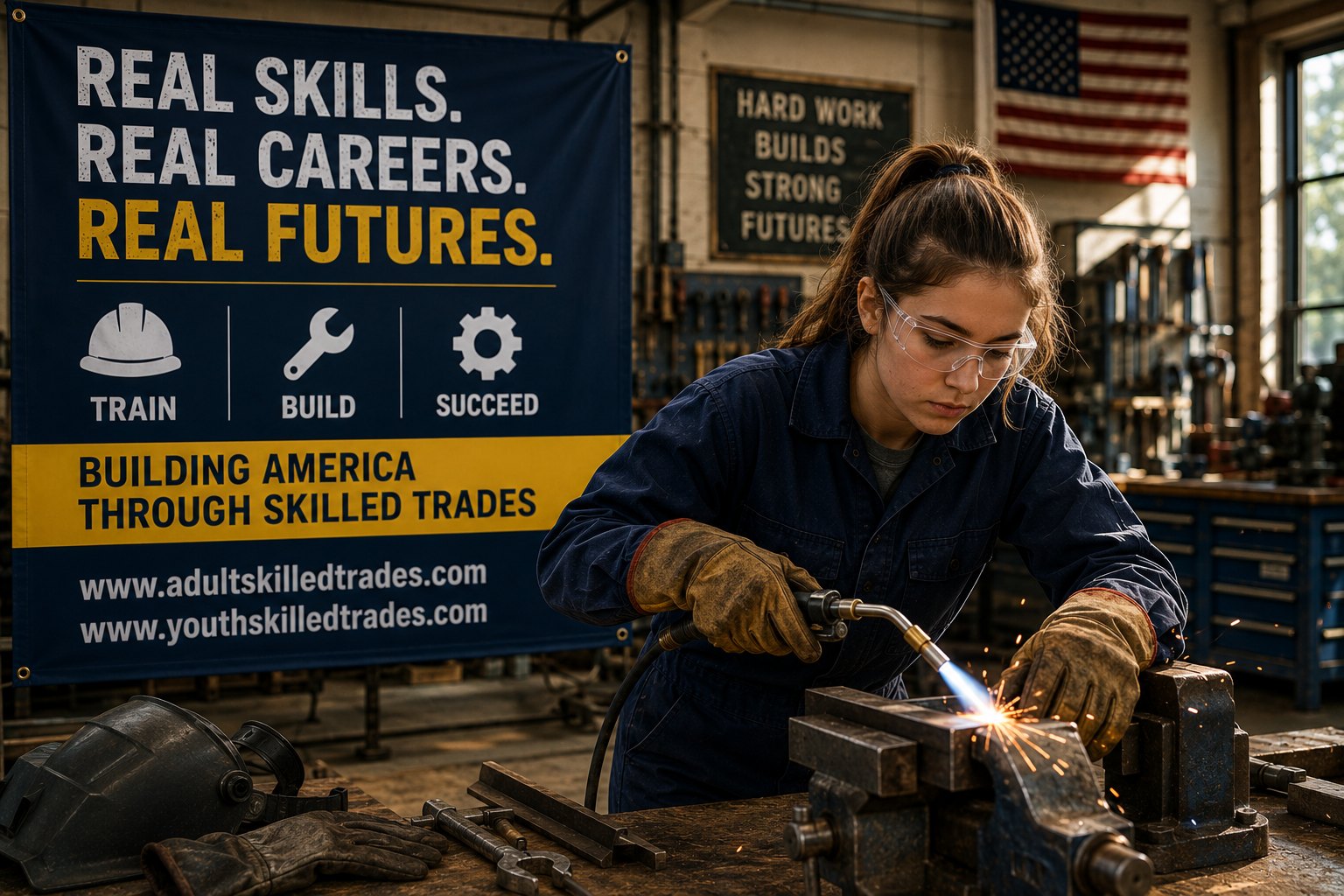 American welder with flag — both site URLs