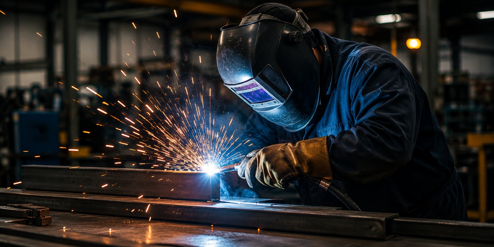A welder working with sparks flying